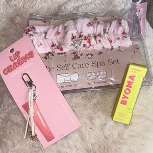 Self Care Spa Set with Floral Headband & BYOMA Lip Oil